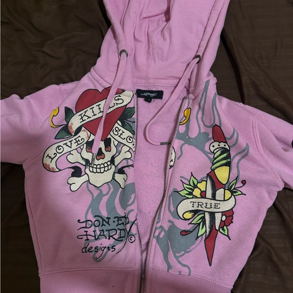 Ed Hardy Tops - Ed Hardy Pink Graphic Hoodie